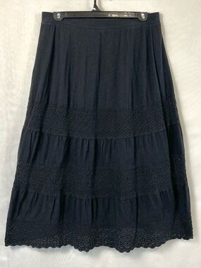 Lane Bryant Black Tiered Boho Lace Trimmed Skirt / size 14/16